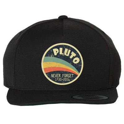 Never Forget Planet Pluto Vintage Retro Space Wool Snapback Cap