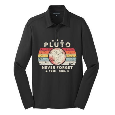 Never Forget Pluto Retro Funny Space Science Silk Touch Performance Long Sleeve Polo