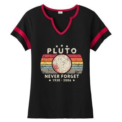 Never Forget Pluto Retro Style Ladies Halftime Notch Neck Tee