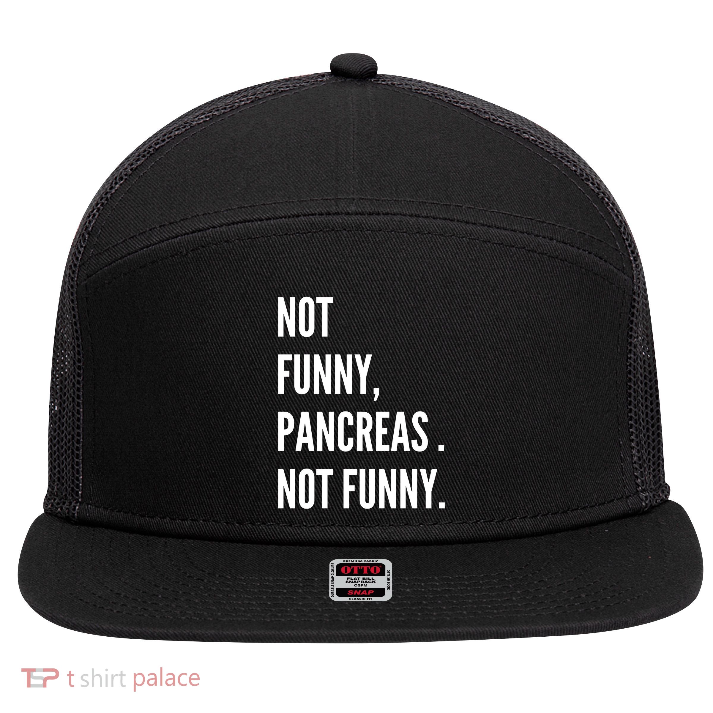 Not Funny Pancreas Not Funny 7 Panel Mesh Trucker Snapback Hat