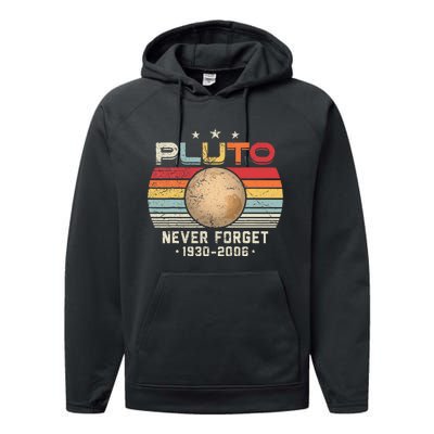 Never Forget Pluto Vintage Nerdy Astronomy Space Science Performance Fleece Hoodie