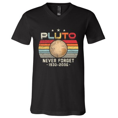 Never Forget Pluto Vintage Nerdy Astronomy Space Science V-Neck T-Shirt