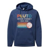 Never Forget Pluto Retro Style Funny Space Science Performance Fleece Hoodie