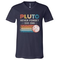 Never Forget Pluto Retro Style Funny Space Science V-Neck T-Shirt