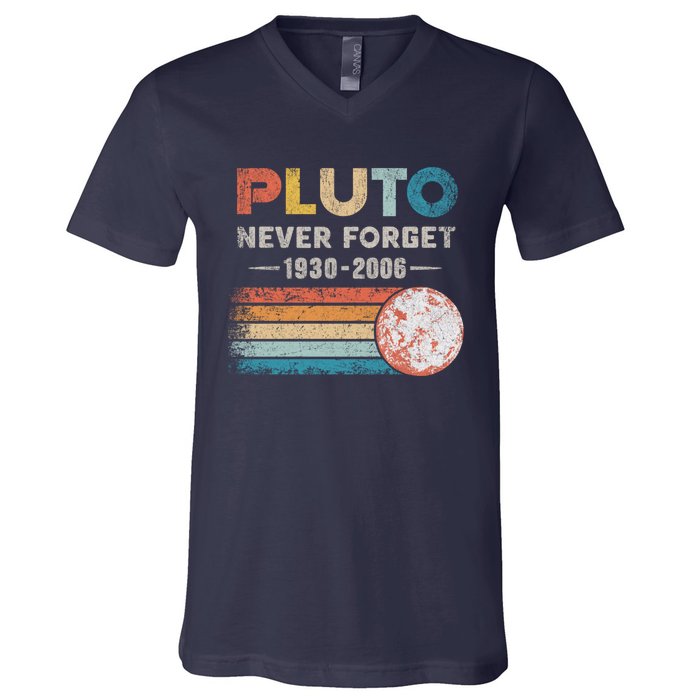 Never Forget Pluto Retro Style Funny Space Science V-Neck T-Shirt