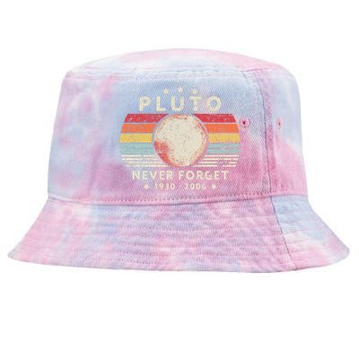 Never Forget Pluto. Retro Style Funny Space Science Tie-Dyed Bucket Hat