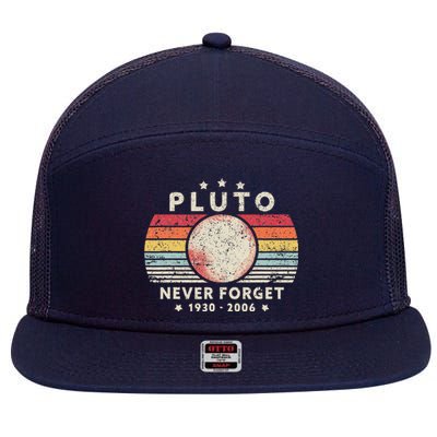 Never Forget Pluto. Retro Style Funny Space Science 7 Panel Mesh Trucker Snapback Hat