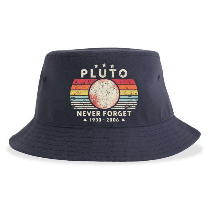 Never Forget Pluto. Retro Style Funny Space Science Sustainable Bucket Hat