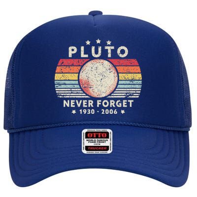 Never Forget Pluto. Retro Style Funny Space Science High Crown Mesh Back Trucker Hat