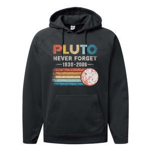 Never Forget Pluto Retro Style Funny Space Science Performance Fleece Hoodie