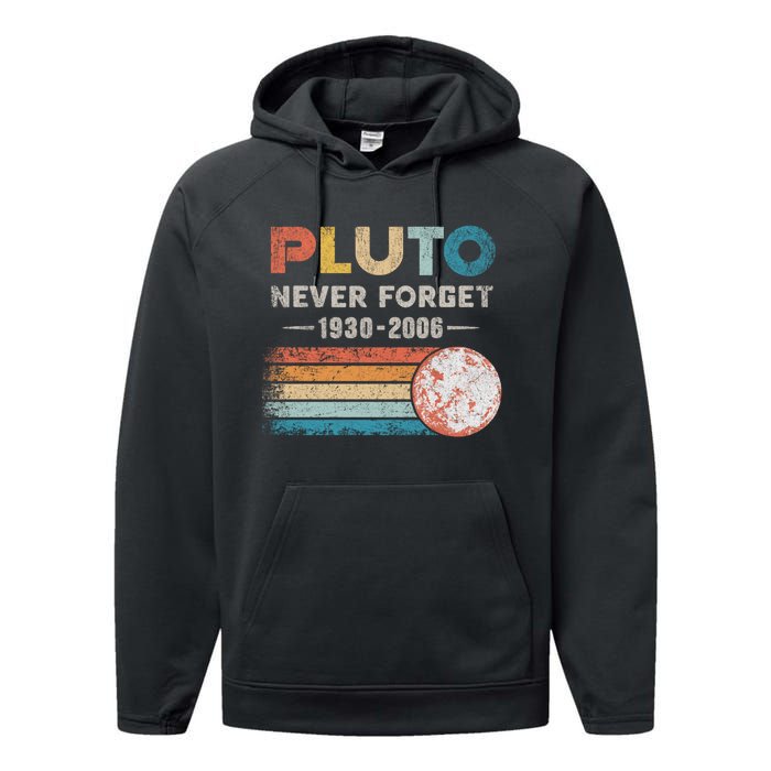 Never Forget Pluto Retro Style Funny Space Science Performance Fleece Hoodie