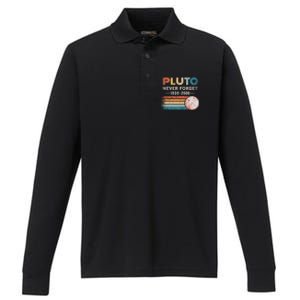 Never Forget Pluto Retro Style Funny Space Science Performance Long Sleeve Polo