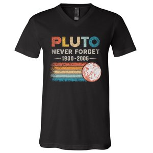 Never Forget Pluto Retro Style Funny Space Science V-Neck T-Shirt