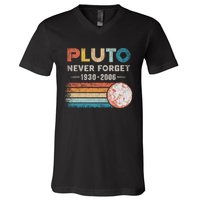 Never Forget Pluto Retro Style Funny Space Science V-Neck T-Shirt