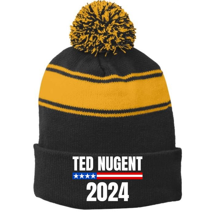Nugent For President 2024 Stripe Pom Pom Beanie