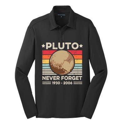 Never Forget Pluto Funny Retro Planet Space Science Silk Touch Performance Long Sleeve Polo