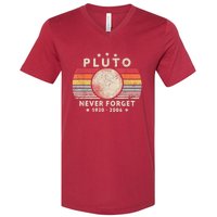 Never Forget Pluto Shirt. Retro Style Funny Space, Science V-Neck T-Shirt