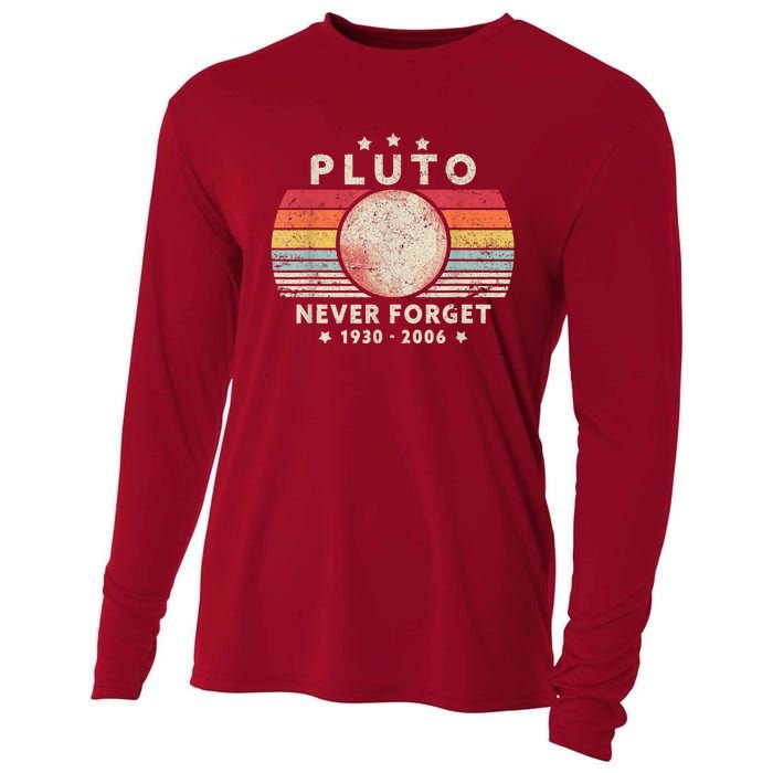 Never Forget Pluto Shirt. Retro Style Funny Space, Science Cooling Performance Long Sleeve Crew