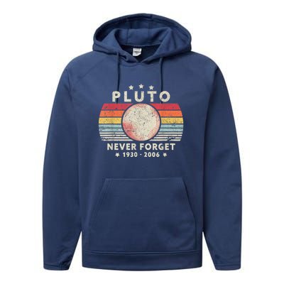 Never Forget Pluto Shirt. Retro Style Funny Space, Science Performance Fleece Hoodie