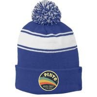 Never Forget Planet Pluto Retro Vintage Stripe Pom Pom Beanie