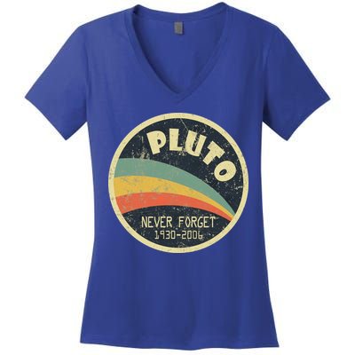 Never Forget Planet Pluto Retro Vintage Women's V-Neck T-Shirt