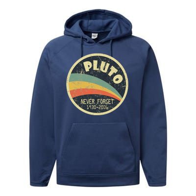 Never Forget Planet Pluto Retro Vintage Performance Fleece Hoodie