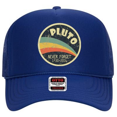 Never Forget Planet Pluto Retro Vintage High Crown Mesh Back Trucker Hat