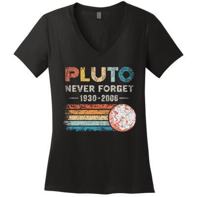 Never Forget Pluto Retro Style Funny Space Science Women's V-Neck T-Shirt