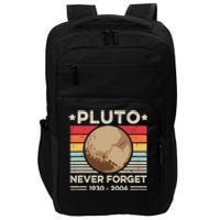 Never Forget Pluto S Funny Retro Planet Space Science Impact Tech Backpack