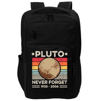 Never Forget Pluto S Funny Retro Planet Space Science Impact Tech Backpack