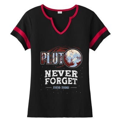 Never Forget Pluto Funny Space Planet Astronomer Ladies Halftime Notch Neck Tee