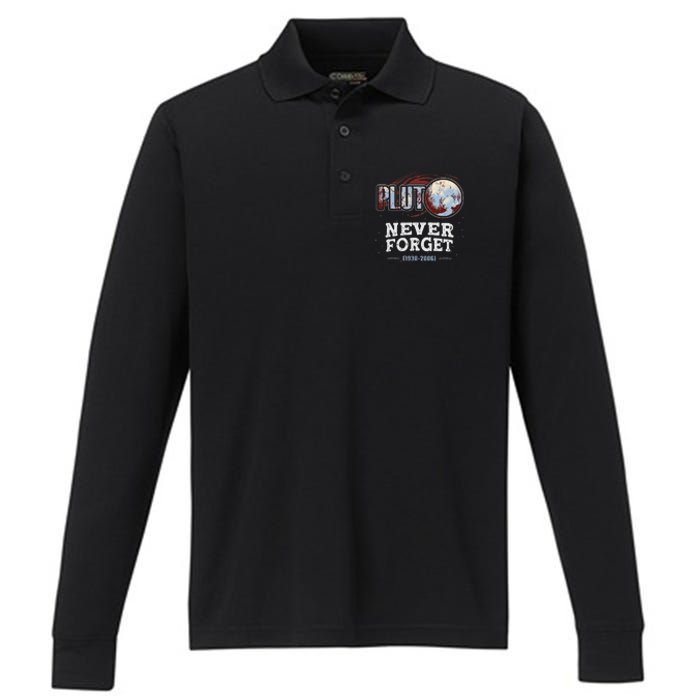 Never Forget Pluto Funny Space Planet Astronomer Performance Long Sleeve Polo