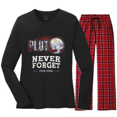 Never Forget Pluto Funny Space Planet Astronomer Women's Long Sleeve Flannel Pajama Set 