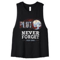 Never Forget Pluto Funny Space Planet Astronomer Women's Racerback Cropped Tank