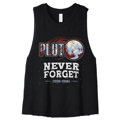 Never Forget Pluto Funny Space Planet Astronomer Women's Racerback Cropped Tank