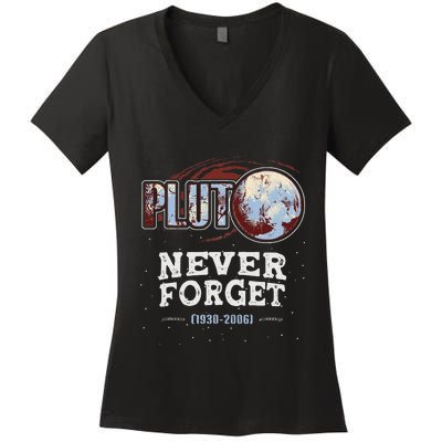 Never Forget Pluto Funny Space Planet Astronomer Women's V-Neck T-Shirt