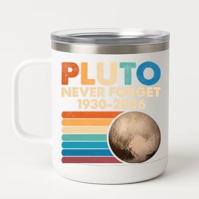 Never Forget Pluto Gift Retro Style Funny Space Science Cool Gift 12 oz Stainless Steel Tumbler Cup