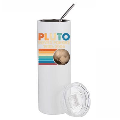 Never Forget Pluto Gift Retro Style Funny Space Science Cool Gift Stainless Steel Tumbler