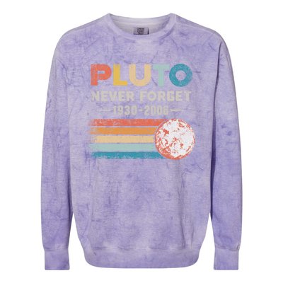 Never Forget Pluto Gift Retro Style Funny Space Science Great Gift Colorblast Crewneck Sweatshirt