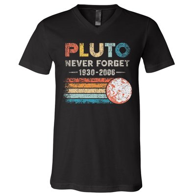 Never Forget Pluto Vintage Retro Funny Space Science V-Neck T-Shirt