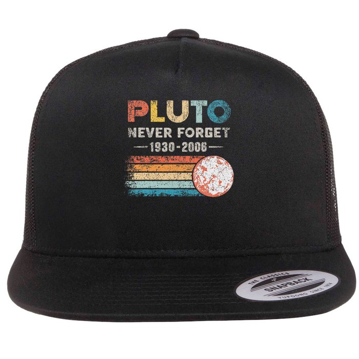 Never Forget Pluto Vintage Retro Funny Space Science Flat Bill Trucker Hat