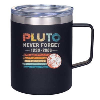Never Forget Pluto Vintage Retro Funny Space Science 12oz Stainless Steel Coffee Mug