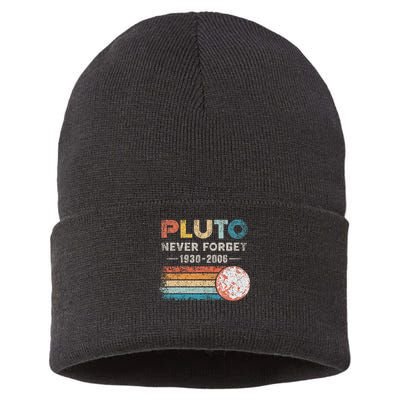 Never Forget Pluto Vintage Retro Funny Space Science Sustainable Knit Beanie