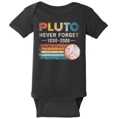Never Forget Pluto Vintage Retro Funny Space Science Baby Bodysuit
