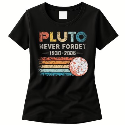 Never Forget Pluto Vintage Retro Funny Space Science Womens T-Shirt
