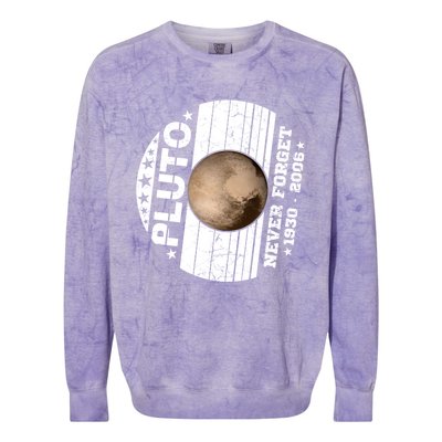 Never Forget Pluto Gift Funny Astronomy Planet Graphic Cool Gift Colorblast Crewneck Sweatshirt