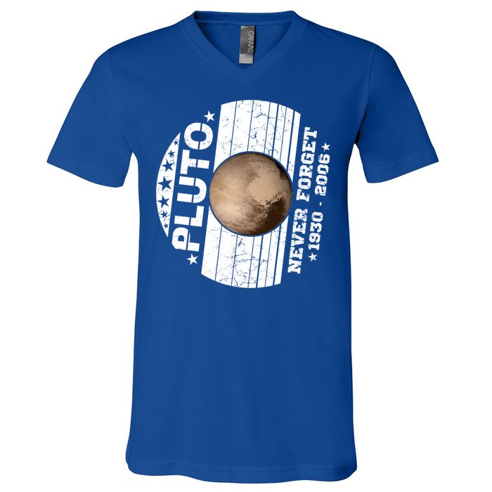 Never Forget Pluto Gift Funny Astronomy Planet Graphic Cool Gift V-Neck T-Shirt