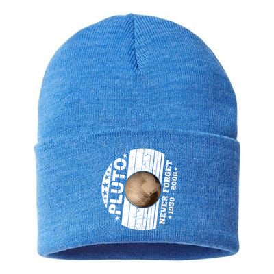 Never Forget Pluto Gift Funny Astronomy Planet Graphic Cool Gift Sustainable Knit Beanie