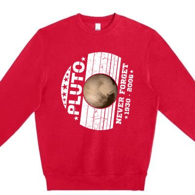 Never Forget Pluto Gift Funny Astronomy Planet Graphic Cool Gift Premium Crewneck Sweatshirt