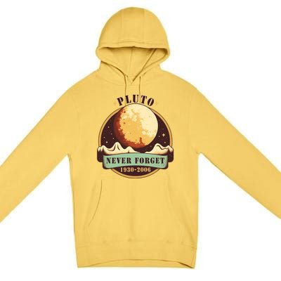 Never Forget Pluto Cute Gift Retro Style Funny Space Science Gift Premium Pullover Hoodie